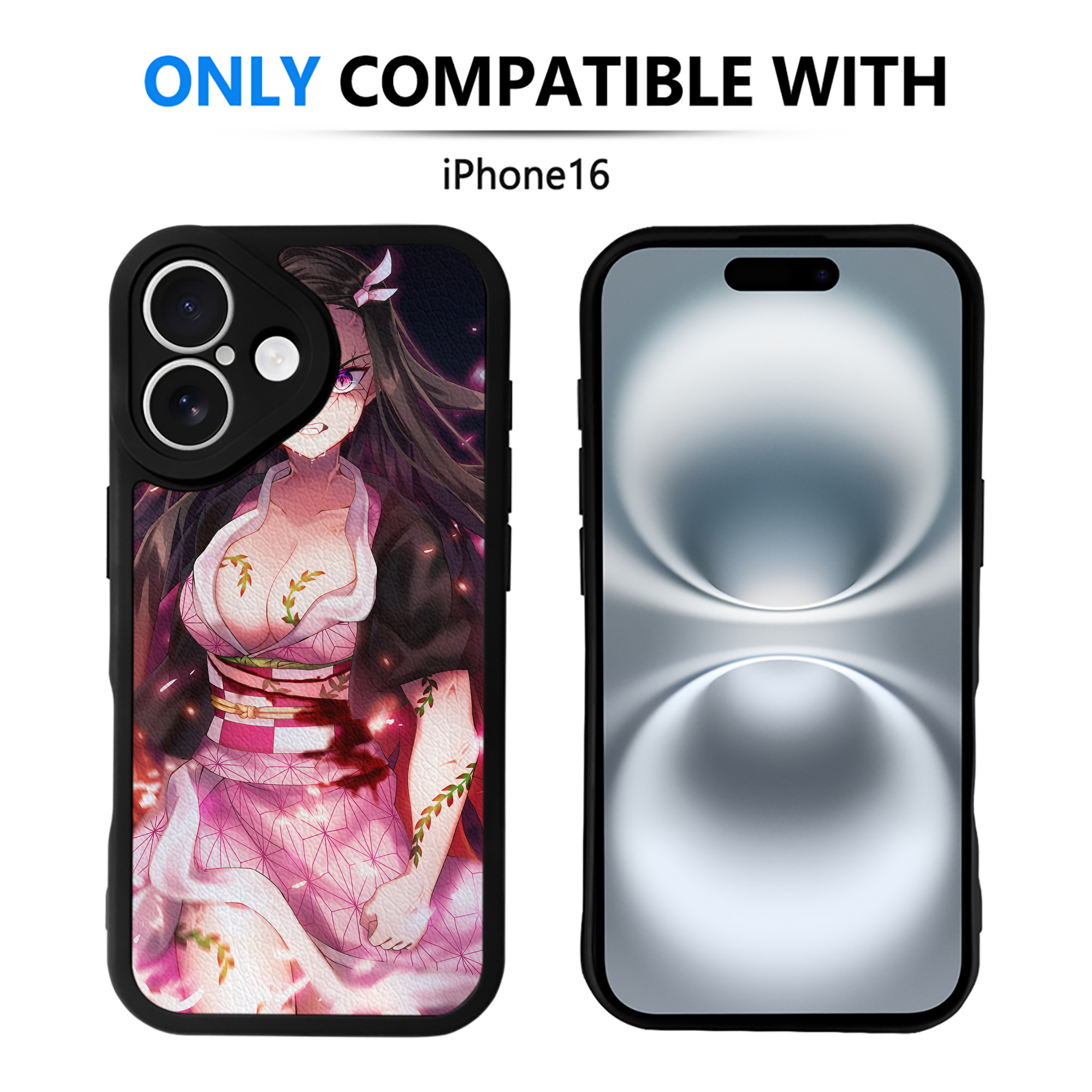 （画像用） 鬼滅の刃（きめつのやいば）竈門 禰󠄀豆子／かまど ねずこ Kamado Nezuko 【iPhone 16シリーズ対応】シリコンスマホケース（レザー調） 材質：シリコン